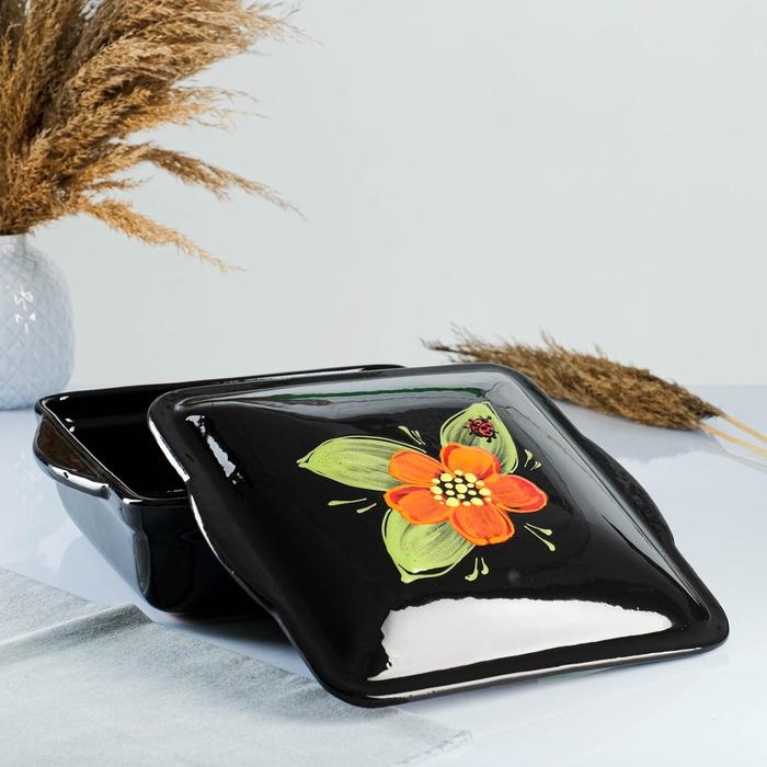 Емкость для запекания Емкость для запекания "Тетра с крышкой" 2,5л / 29х24х11,5см, божья коровка