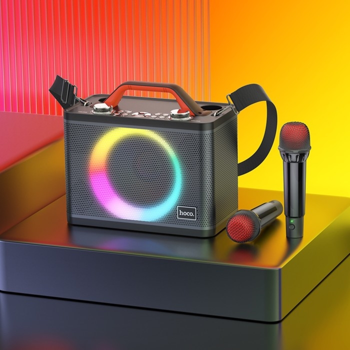 Портативная караоке система Hoco BS57, 25 Вт, ВТ 5.0, RGB-подсветка, 4800 мАч, чёрная Портативная караоке система Hoco BS57, 25 Вт, ВТ 5.0, RGB-подсветка, 4800 мАч, чёрная
