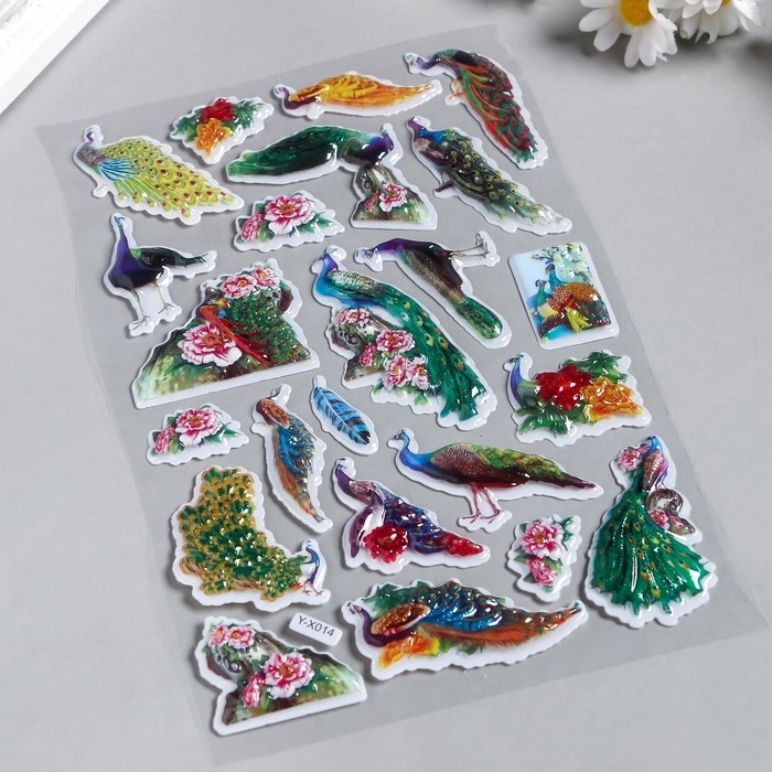 Наклейка пластик объёмные Наклейка пластик объёмные "Фламинго/Павлины" МИКС 28х15 см