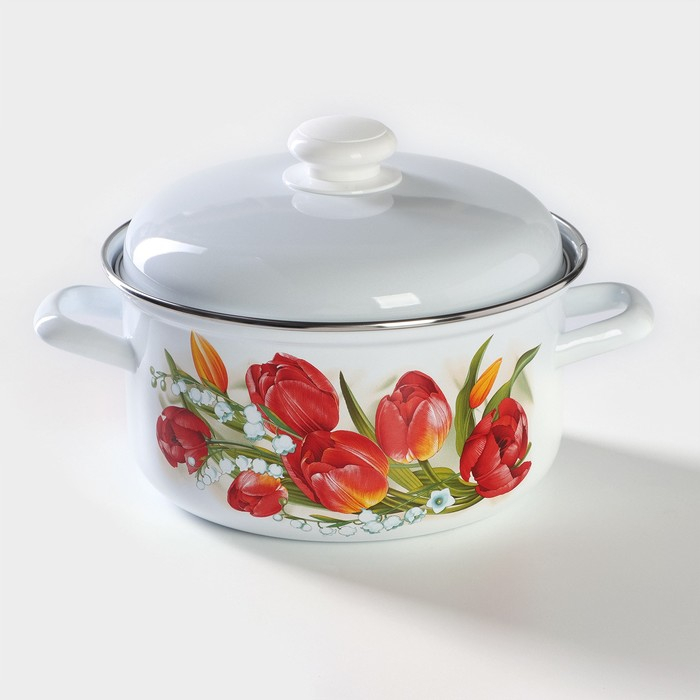 Кастрюля эмалированная цилиндрическая «Уральский сувенир», 3 л, индукция, цвет белый, деколь МИКС Кастрюля эмалированная цилиндрическая «Уральский сувенир», 3 л, индукция, цвет белый, деколь МИКС