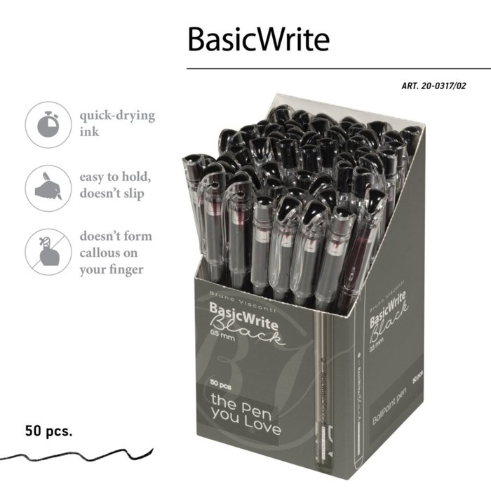 Ручка шариковая Bruno Visconti BasicWrite Basic, 0,5 мм, чёрные чернила Ручка шариковая Bruno Visconti BasicWrite Basic, 0,5 мм, чёрные чернила