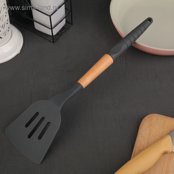 Лопатка с прорезями Доляна «Брауни», 32×7 см, цвет серый/бежевый Лопатка с прорезями Доляна «Брауни», 32×7 см, цвет серый/бежевый