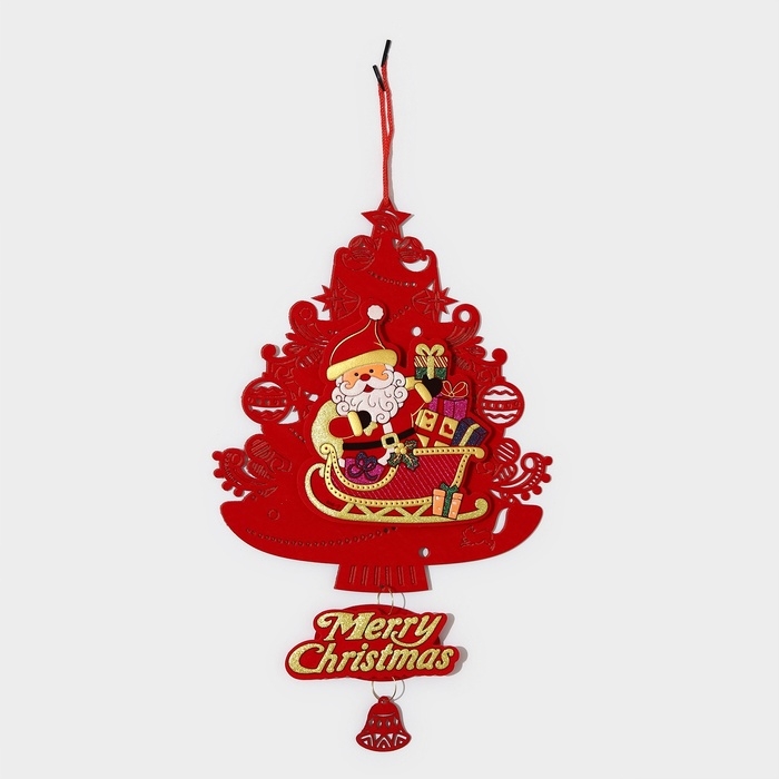 Декоративное украшение (подвеска)  Декоративное украшение (подвеска) "Новогодня ёлка с дед морозом" 40,5х25,5 см