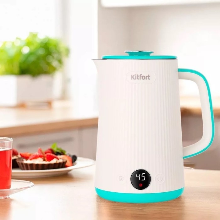 Чайник электрический Kitfort КТ-6197-2, пластик, колба металл, 1.5 л, 1500 Вт, бело-зеленый Чайник электрический Kitfort КТ-6197-2, пластик, колба металл, 1.5 л, 1500 Вт, бело-зеленый