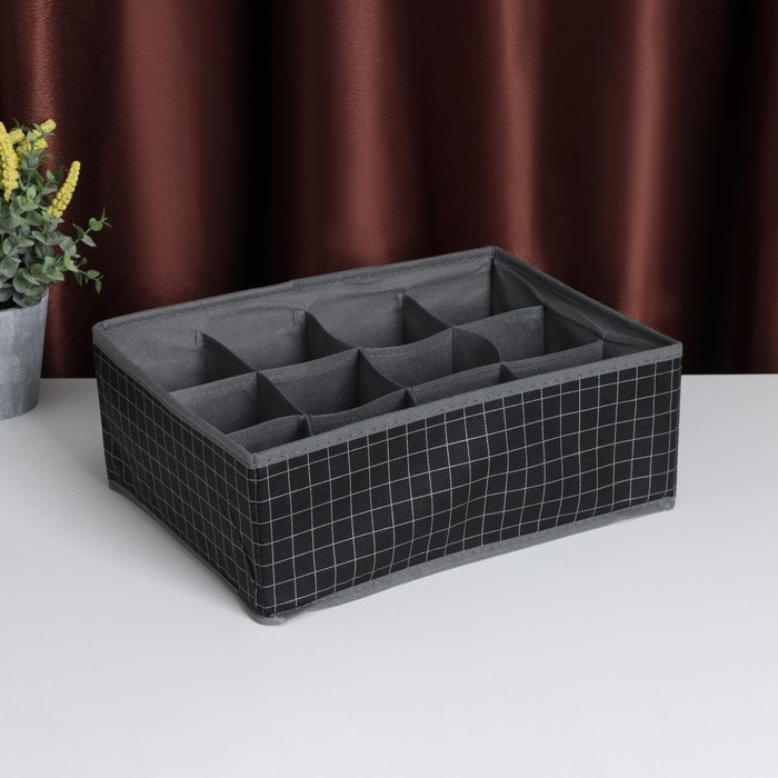 Органайзер для хранения белья Доляна «Кло», 12 ячеек, 32×24×12 см, цвет чёрный Органайзер для хранения белья Доляна «Кло», 12 ячеек, 32×24×12 см, цвет чёрный