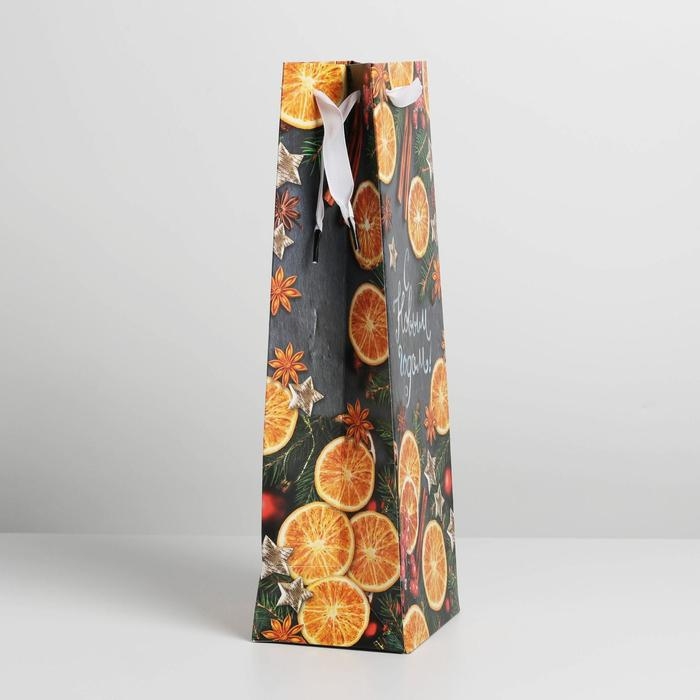 Пакет подарочный новогодний ламинированный под бутылку «Уюта и тепла в новом году», 13 x 36 x 10 см, Новый год