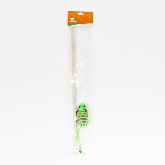 Дразнилка-удочка с блестящей мышью на деревянной ручке, зелёная Дразнилка-удочка с блестящей мышью на деревянной ручке, зелёная