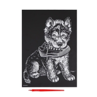 Гравюра «Щенок с ботинком» с эффектом голография