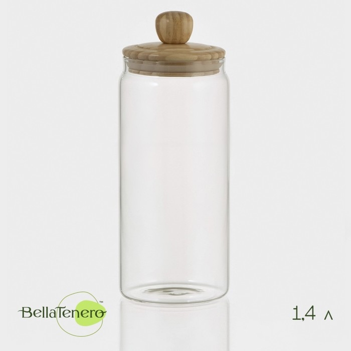 Банка стеклянная для хранения сыпучих продуктов Bella Tenero «Эко», 1,4 л, 10×25,5 см, с бамбуковой крышкой Банка стеклянная для хранения сыпучих продуктов Bella Tenero «Эко», 1,4 л, 10×25,5 см, с бамбуковой крышкой