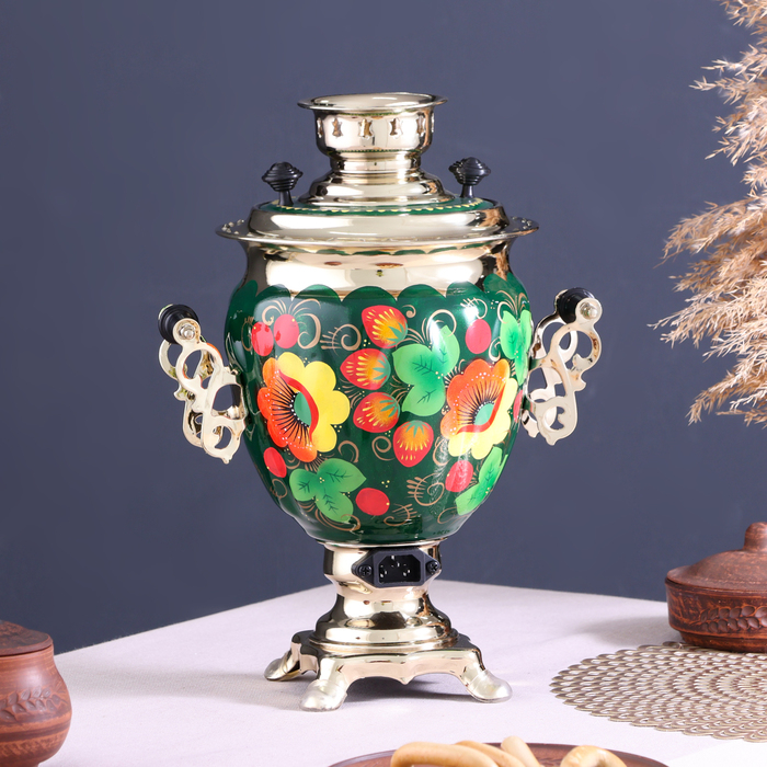 Набор «Маки на зелёном», жёлудь, 3 предмета, самовар 3 л, заварочный чайник 0,7 л, поднос Набор «Маки на зелёном», жёлудь, 3 предмета, самовар 3 л, заварочный чайник 0,7 л, поднос