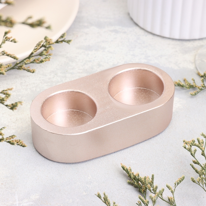 Подсвечник Подсвечник "Мрамор" из гипса для двух свечей овальный, 12х6х3см, шампань