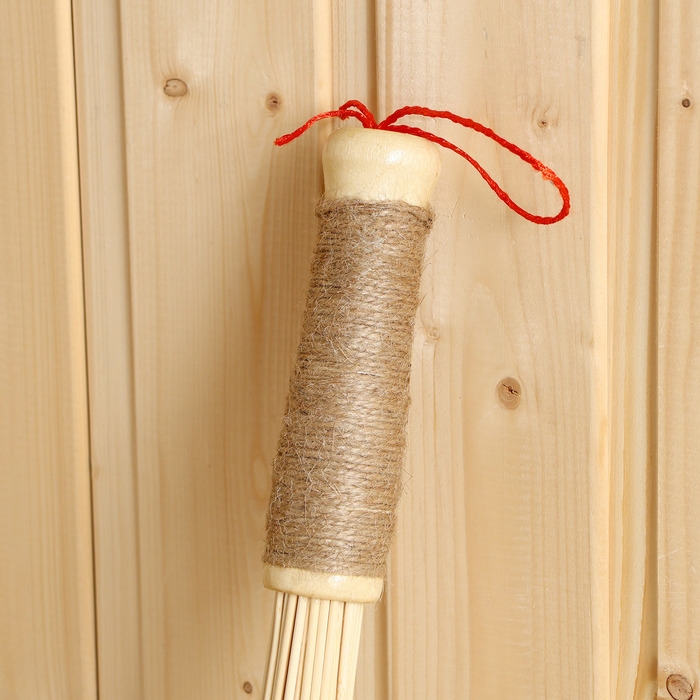 Веник массажный из бамбука для бани, 60 см, 0,2 см прут, джутовая ручка Веник массажный из бамбука для бани, 60 см, 0,2 см прут, джутовая ручка