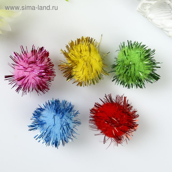 Помпоны для творчества, блестящие, 5 цветов, 25 мм, (набор 30 шт) Помпоны для творчества, блестящие, 5 цветов, 25 мм, (набор 30 шт)