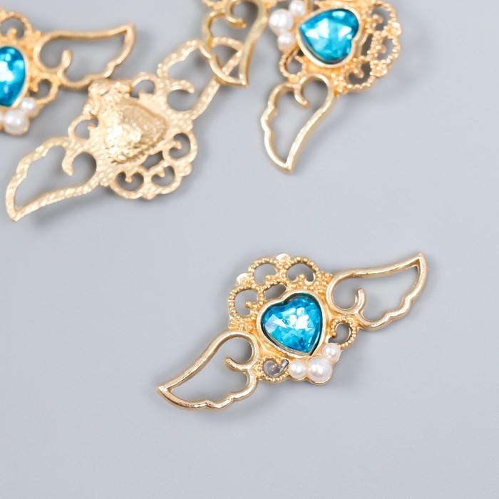 Декор для творчества металл, пластик Декор для творчества металл, пластик "Крылатое сердце. Топаз" золото набор 5 шт 4х2 см