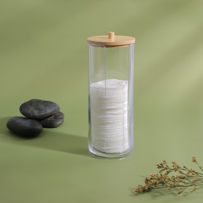 Органайзер для ватных дисков, с крышкой, d = 6,5 × 18 см, в картонной коробке, цвет прозрачный/коричневый Органайзер для ватных дисков, с крышкой, d = 6,5 × 18 см, в картонной коробке, цвет прозрачный/коричневый