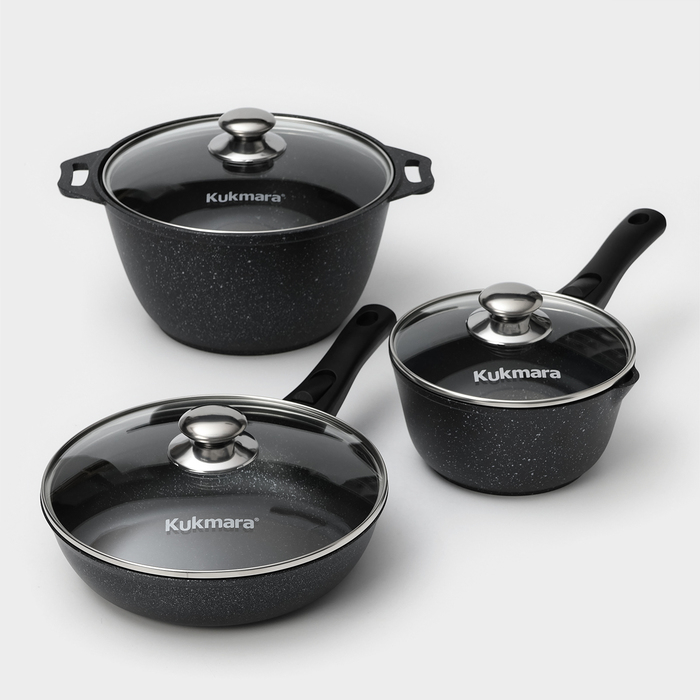 Набор кухонной посуды «Мраморная №3», 6 предметов, крышка, съёмная ручка, антипригарное покрытие, цвет тёмный мрамор Набор кухонной посуды «Мраморная №3», 6 предметов, крышка, съёмная ручка, антипригарное покрытие, цвет тёмный мрамор