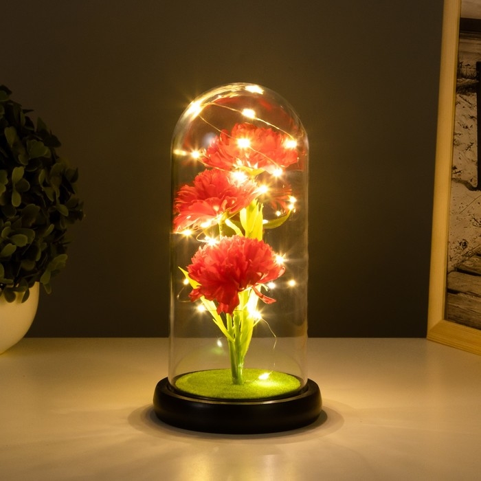 Ночник колба «Гвоздики» LED красный 3хААА 10,5х10,5х22см Ночник колба «Гвоздики» LED красный 3хААА 10,5х10,5х22см