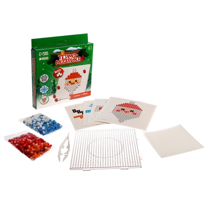 Термомозаика на новый год «Дед Мороз» с пинцетом, новогодний набор для творчества Термомозаика на новый год «Дед Мороз» с пинцетом, новогодний набор для творчества