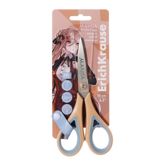 Ножницы ErichKrause Endeavor Manga, 16 см, двойная заточка, антискользящие резиновые вставки, европодвес, МИКС Ножницы ErichKrause Endeavor Manga, 16 см, двойная заточка, антискользящие резиновые вставки, европодвес, МИКС