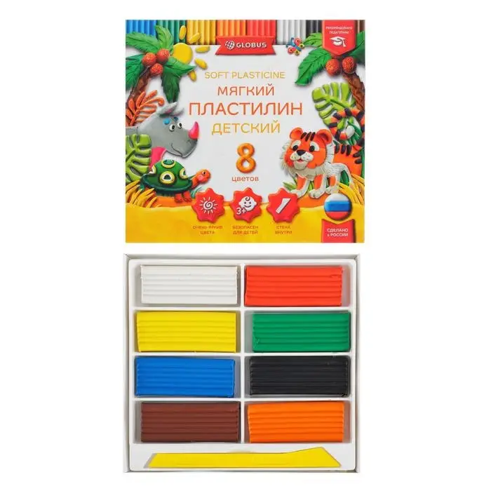 Пластилин GLOBUS &laquo;Детский&raquo;, 8 цветов, 120 г, мягкий