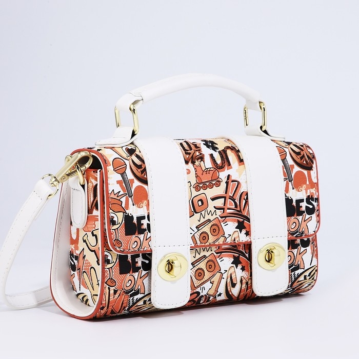 Сумка-мессенджер на застёжке, цвет коричневый/белый Сумка-мессенджер на застёжке, цвет коричневый/белый