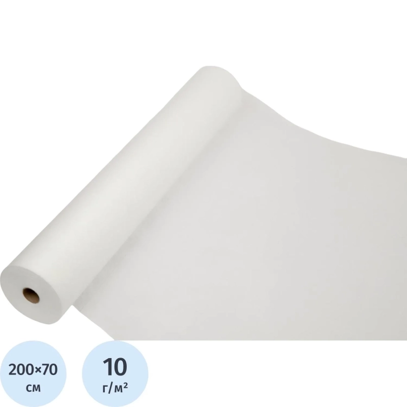 Простыня в рулоне 70х200, белый (100шт/рул), SMS, пл.10, А3, 12286