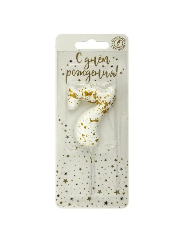 Свеча в торт "Белые брызги", цифра "7"