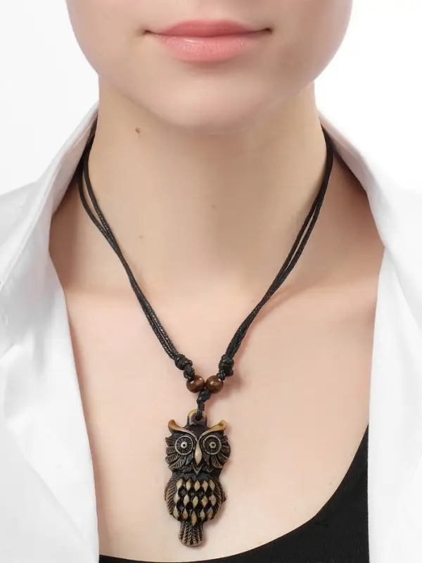 Кулон на шнурке &laquo;Филин&raquo;, коричнево-чёрный на чёрном шнурке, 80 см