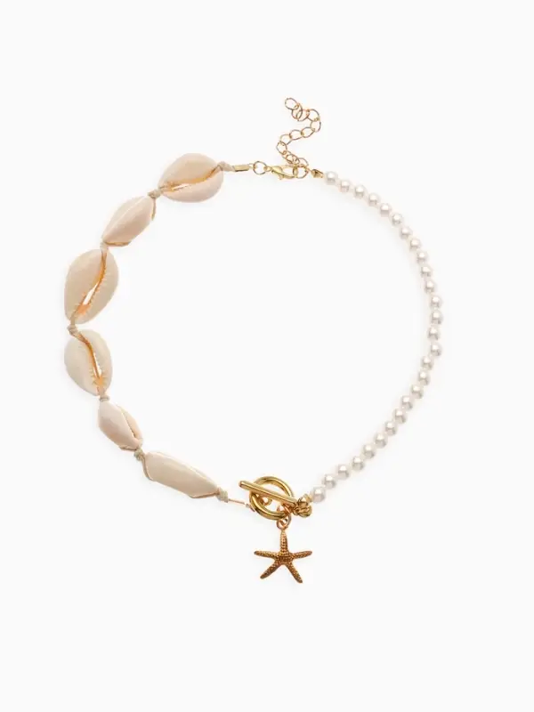 Чокер &laquo;Морская звезда&raquo;, белый в золоте, 42 см
