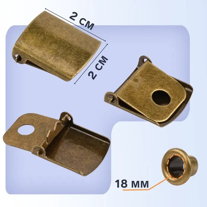 Застёжка для кепки, с люверсом, 2×2 см, цвет бронзовый