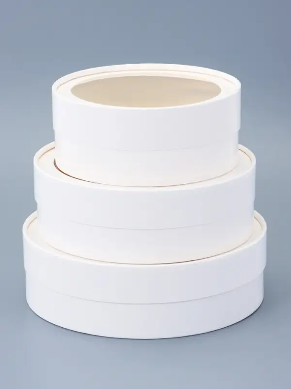 Набор подарочных коробок 3 в 1 круглые с окном, завальцованные, белые, 20&times;18&times;15 см