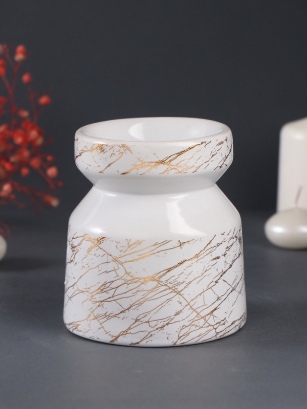 Аромалампа керамика Аромалампа керамика "Белый мрамор с золотыми трещинками" 9,8х9,8х11 см