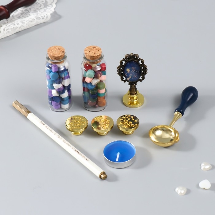 Сургучный набор "Принц" печати, ручка, ложка, маркер, воск, свеча 22х12 см