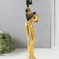 Сувенир полистоун "Африканка с кувшином, с повязкой в волосах" бело-золотой 9х8х37,5 см