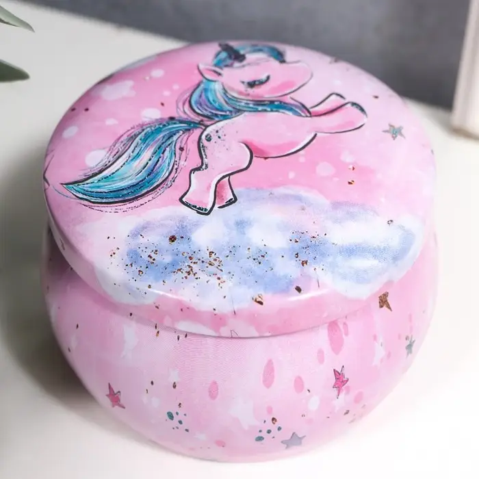 Шкатулка металл круглая Шкатулка металл круглая "Единорожек" МИКС 5х6,5х6,5 см