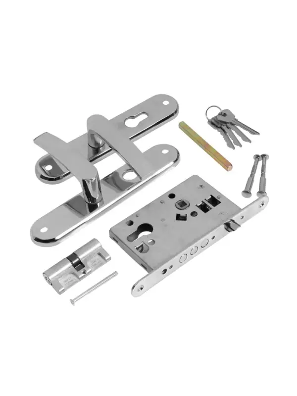 Замок врезной LOCKLAND Rd=005, с ручкой, B/S 55 мм, 4 ключа, цвет хром