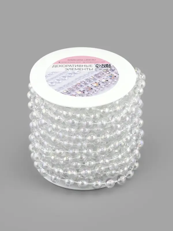 Бусы на нитях, с голографией, 6 мм, 9&plusmn;1 м, прозрачные