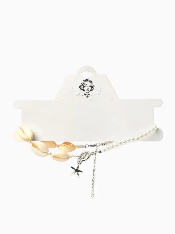 Чокер &laquo;Морская звезда&raquo;, белый в серебре, 42 см