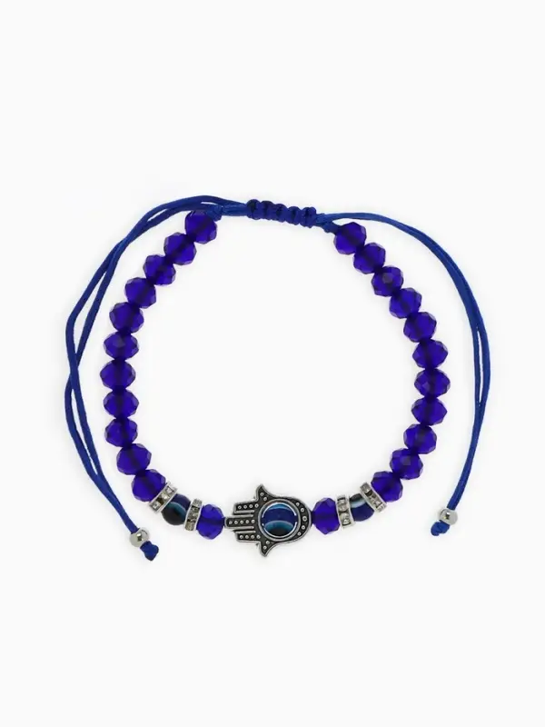 Браслет-оберег &laquo;Рука счастья Хамса&raquo;, хрусталики, синий с серебром, d=8 см