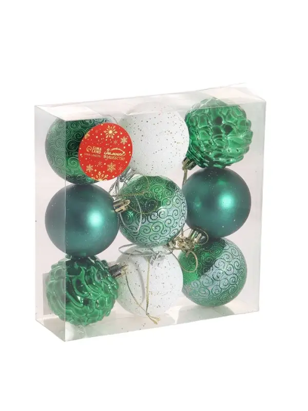 Ёлочные игрушки &laquo;Гармония&raquo;, шары новогодние, набор 9 шт., d=5.5 см, зелёный/белый
