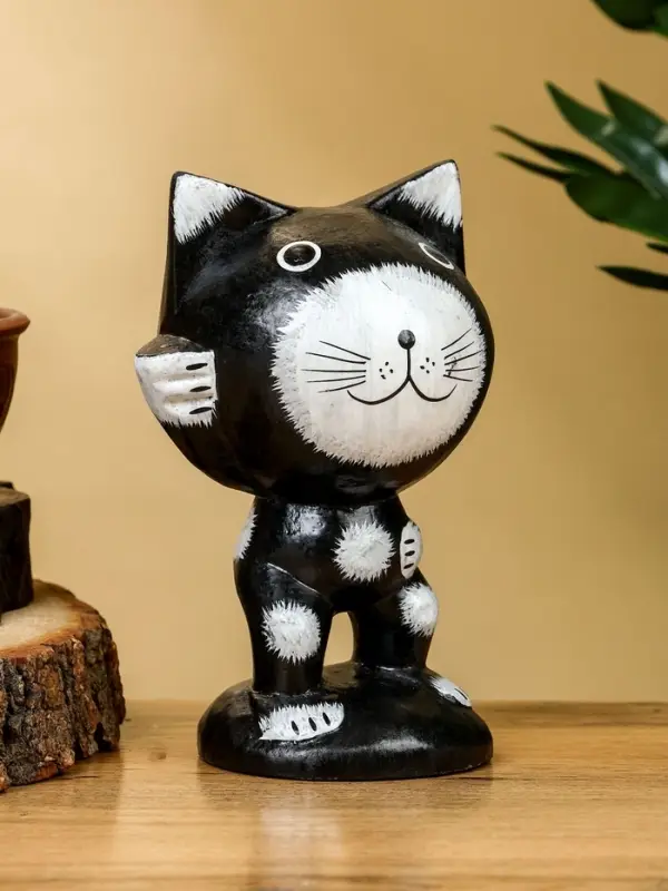 Сувенир Сувенир "Кот рыбак" дерево 10х10х16 см, цв. чёрно-белый