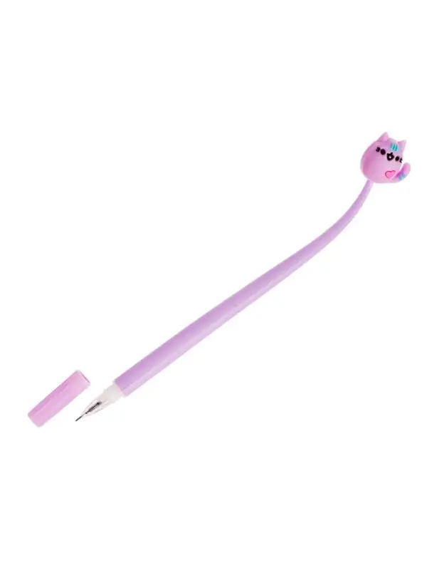 Ручка гелевая-прикол, синий стержень, Котик МИКС