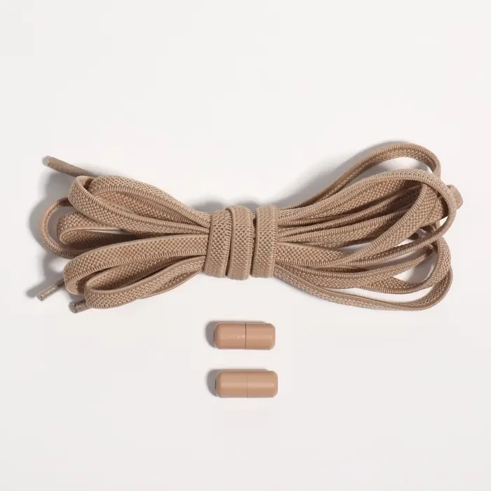 Шнурки для обуви, пара, плоские, с фиксатором, эластичные, 6 мм, 100 см, бежевые