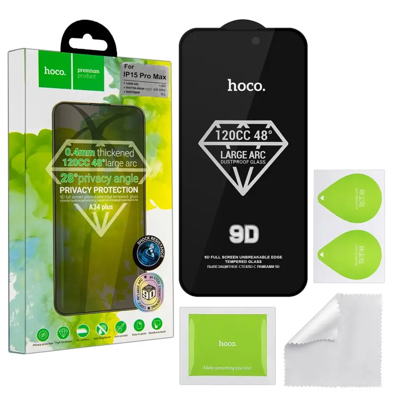 Защитное стекло iPh 15 Pro Max Dustproof Privacy A34 Plus HOCO Защитное стекло iPh 15 Pro Max Dustproof Privacy A34 Plus HOCO