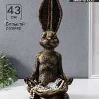 Фигура - подставка для мелочей полистоун &laquo;Заяц с лотосом&raquo;, 20&times;16&times;43 см, под золото
