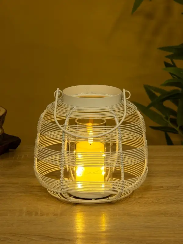 Подсвечник фонарь со стеклянной колбой, 19×19×18 см, d=9 см, металл, белый