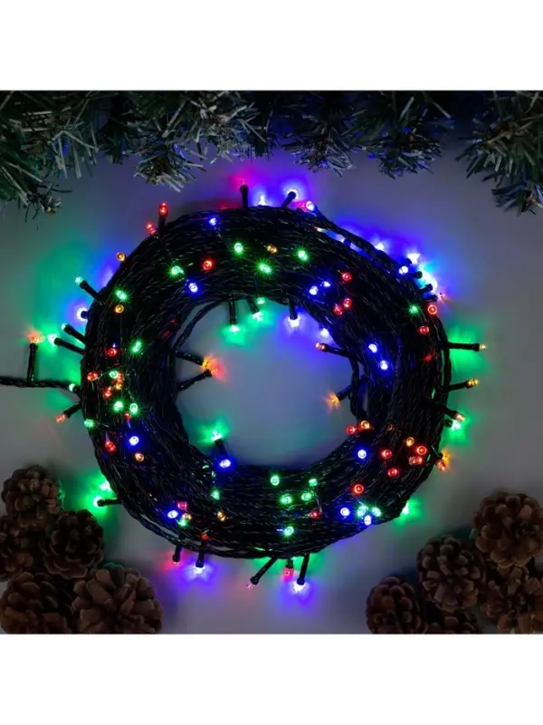 Гирлянда &laquo;Нить&raquo; 20 м, IP20, тёмная нить, 200 LED, свечение мульти, 8 режимов, 220 В