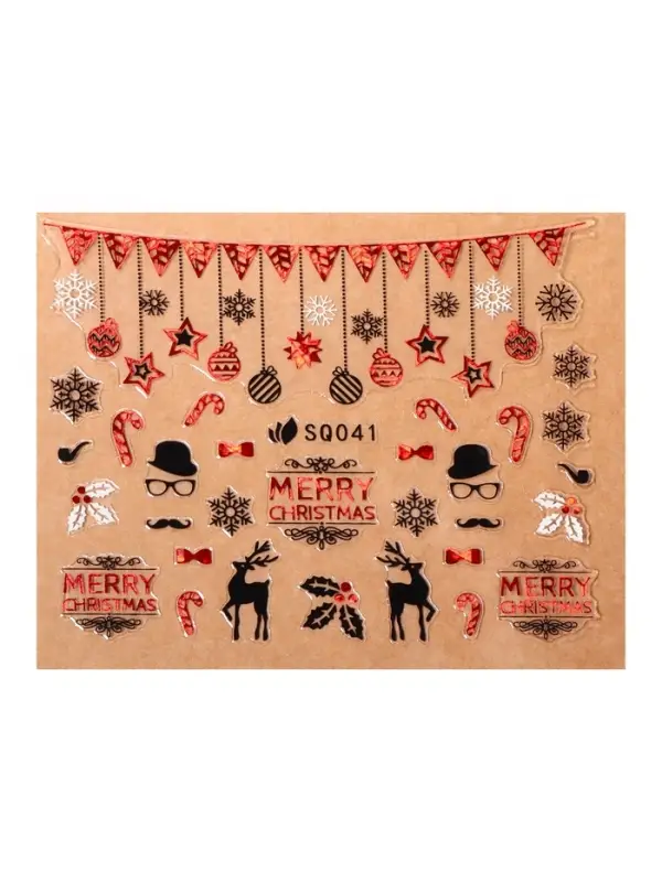 Наклейки для ногтей «Счастливого Рождества», фольгированные, разноцветные Наклейки для ногтей «Счастливого Рождества», фольгированные, разноцветные