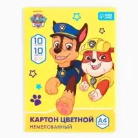 Цветной картон, А4, 10 листов, 10 цветов, немелованный, односторонний, в папке, 220 г/м², «Щенячий патруль»