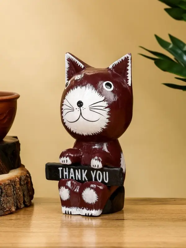 Сувенир  Сувенир "Кот с табличкой WELCOME" дерево 10х7х16 см, цв. бело-коричневый